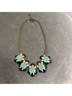 J. Crew mint olive green black crystal rhinestone cluster statement necklace